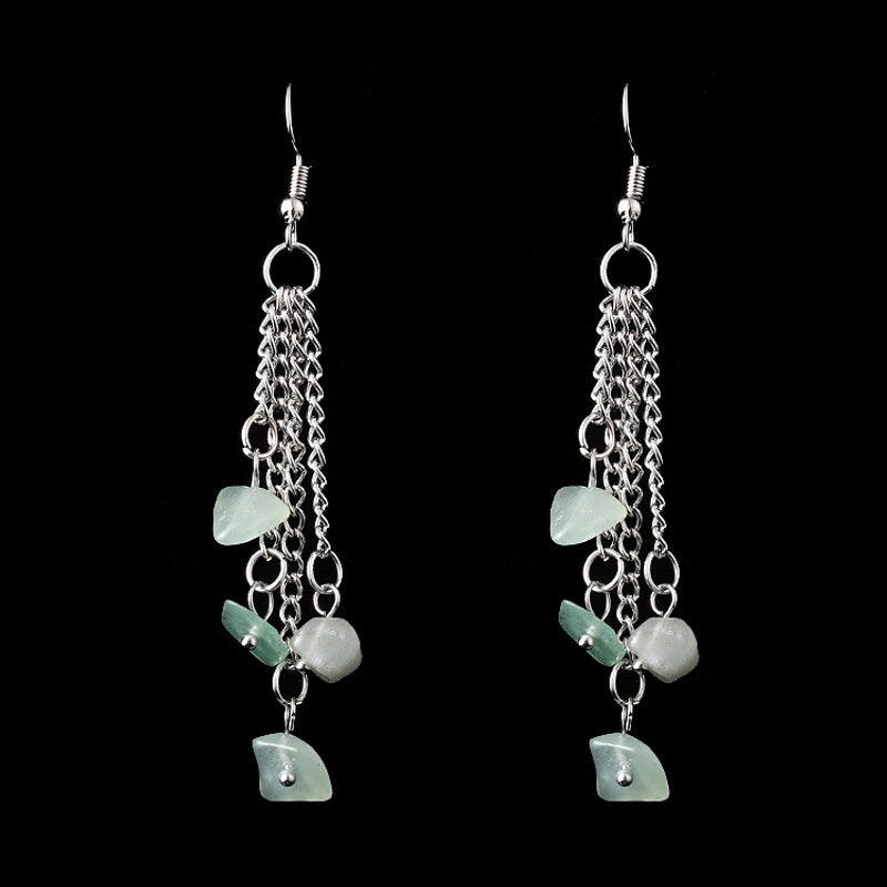 1 Pair Minimalist Irregular Patchwork Natural Stone Metal Drop Earrings