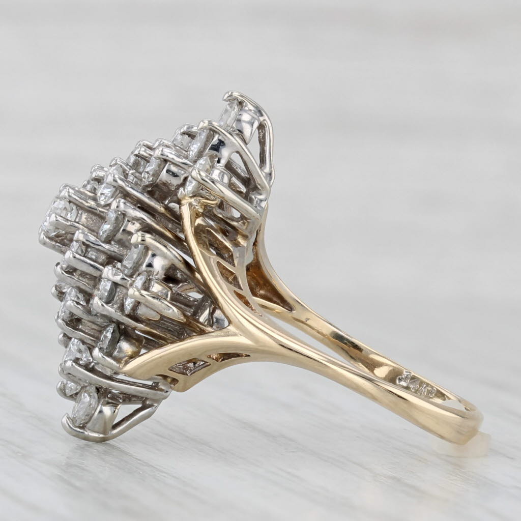1.50ctw Diamond Cluster Ring 14k Yellow Gold Size 6.5 Cocktail