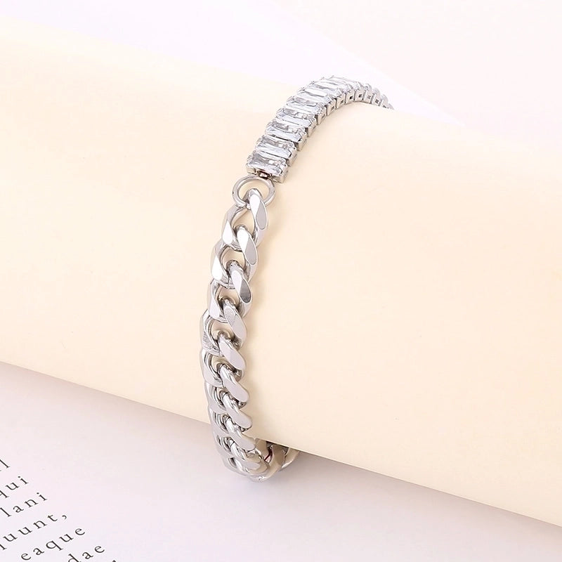 Fashion Geometric Titanium Steel Plating 18k Gold Plated Zircon Bracelets Necklace