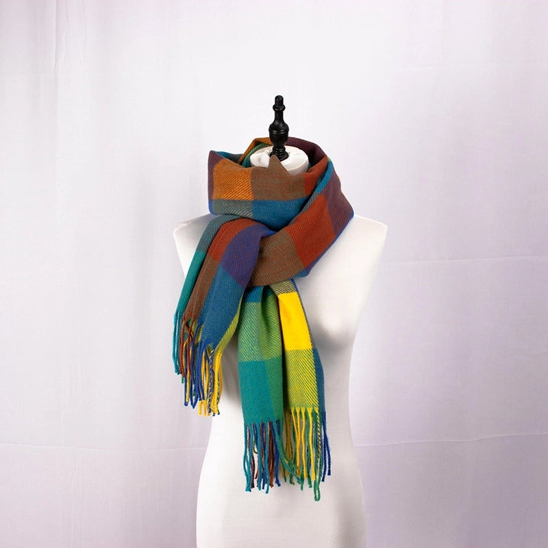 New British Style Scarf Autumn And Winter Plaid Couples Cashmere Tassel Shawl With Scarf Gift