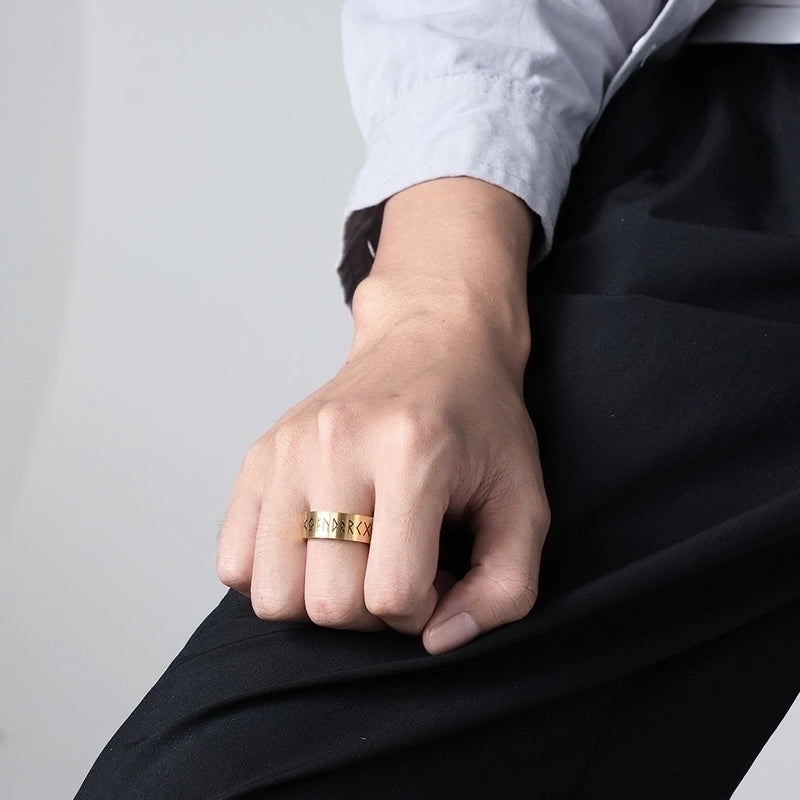 Fashion Rune Matte Brushed Men And Women Titanium Steel Ring