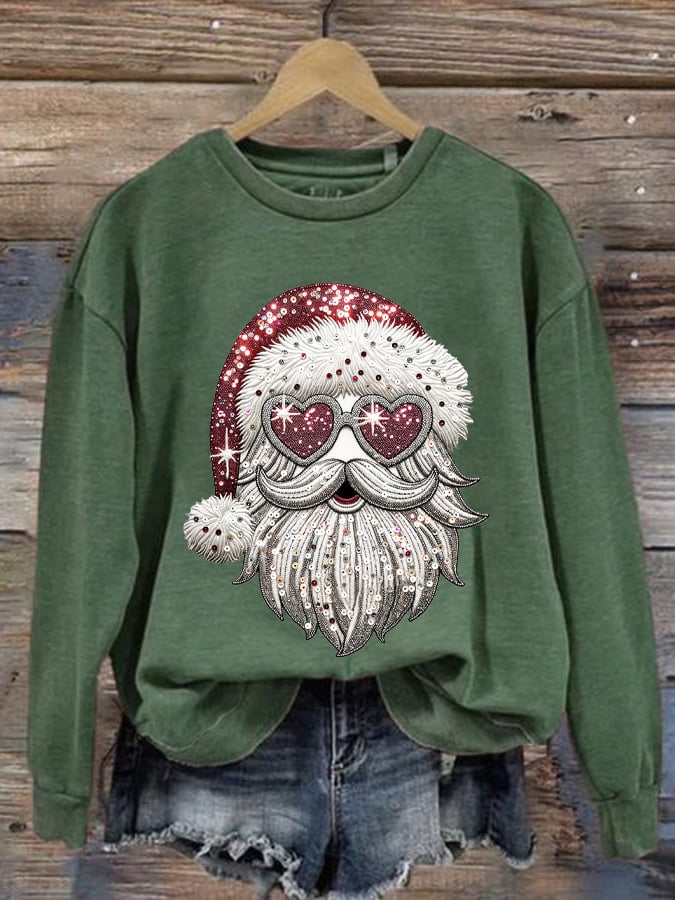 Women's Santa Christmas Print Round Neck Sweatshirt