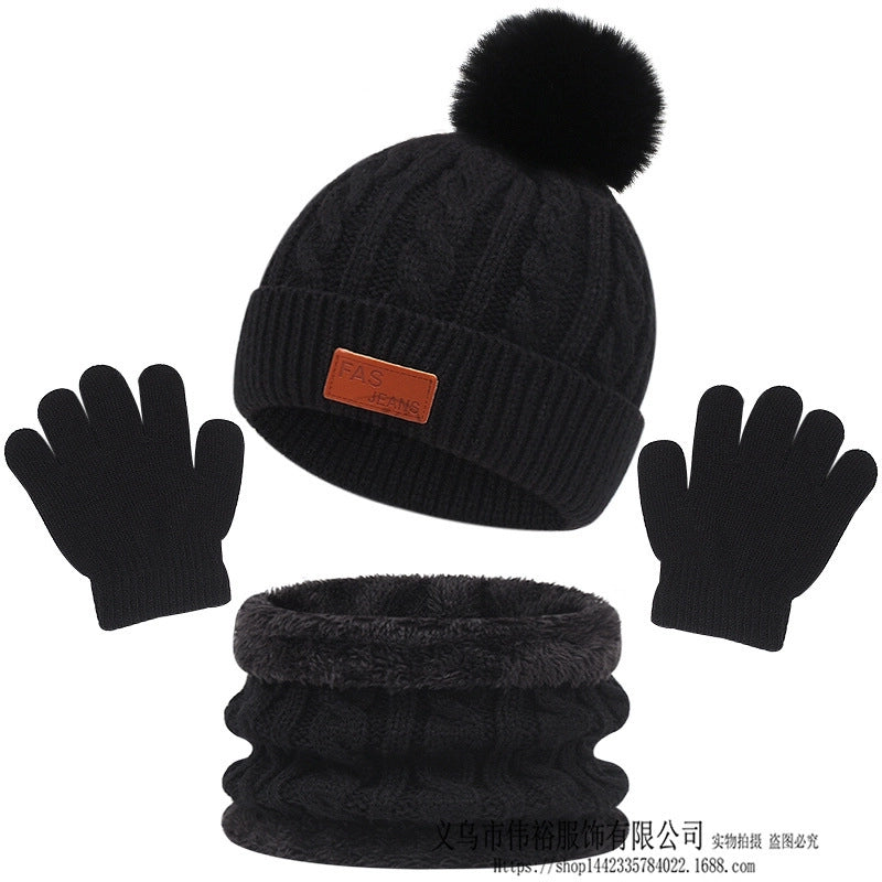 Children's Hat Scarf Gloves Three-piece Autumn And Winter New Single Ball Color Ball Baby Hat