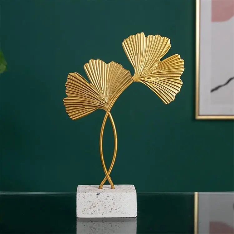 Ins Fashionable Wrought Iron Ginkgo Leaf Sculpture Ornament  Creative  Home Desktop Metal Crafts
