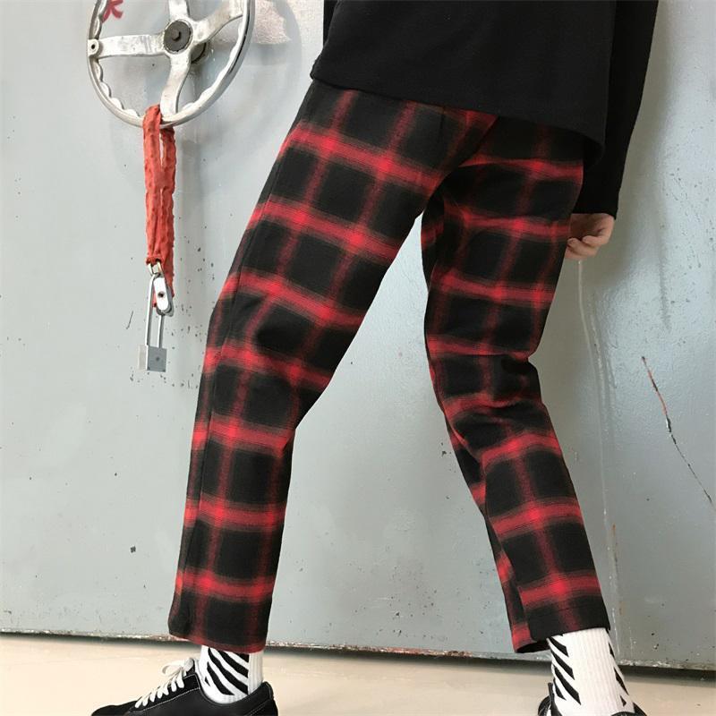 Plaid Fleece Straight Trousers