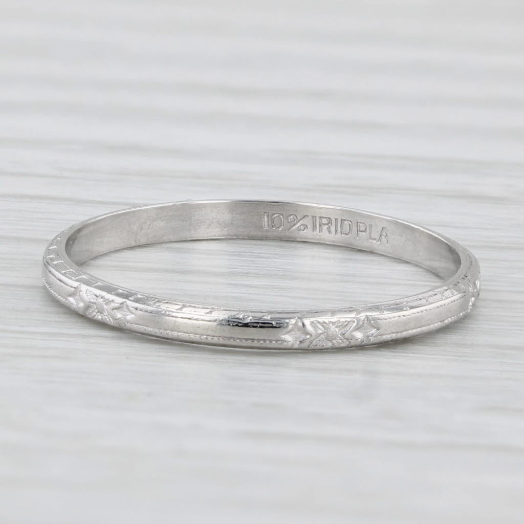 Vintage Floral Platinum Wedding Band 900 Platinum Size 7 Ring Stackable