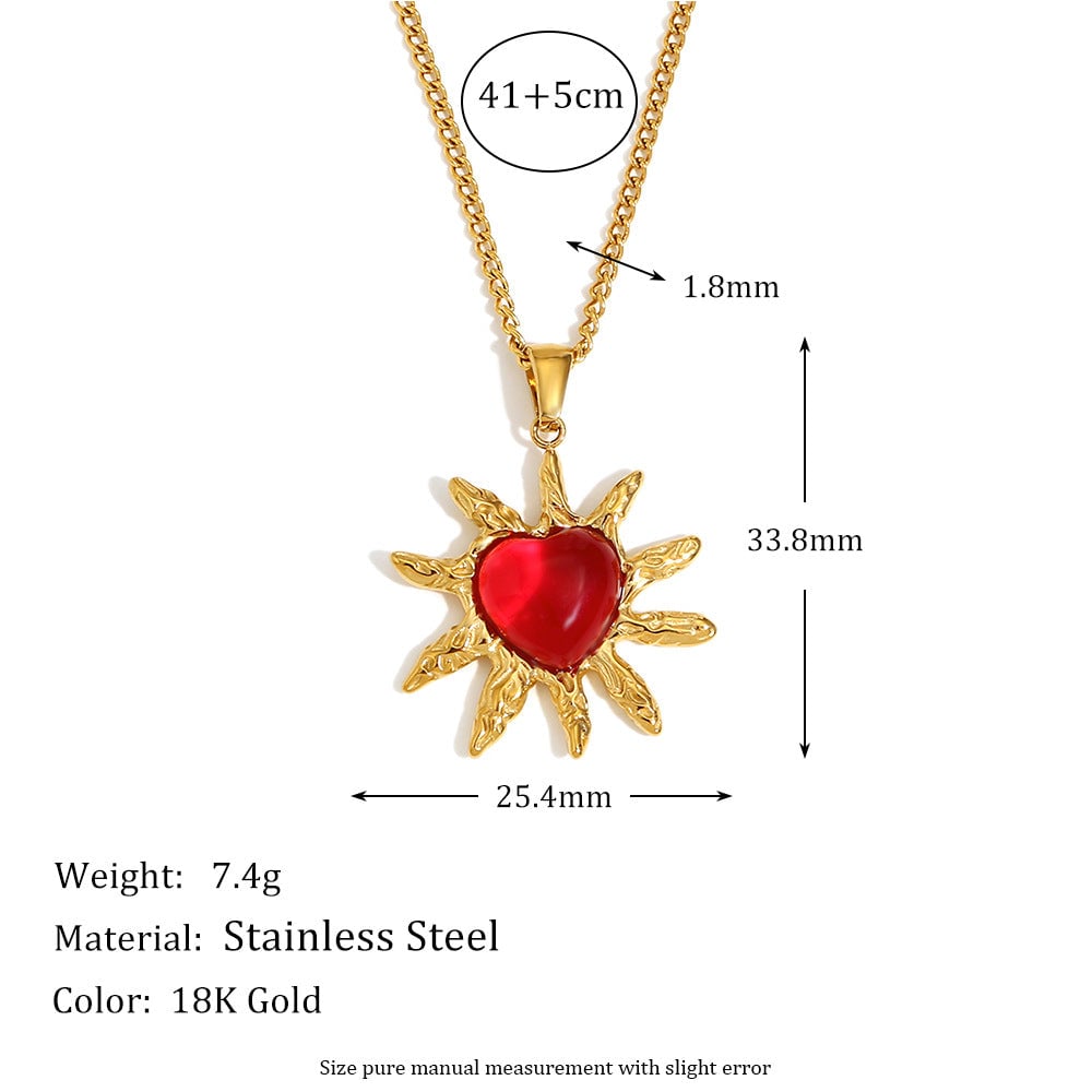 Niche Retro Pendant Stainless Steel 18K Gold Plated Red Agate Love Flower Manta Ray Necklace Female