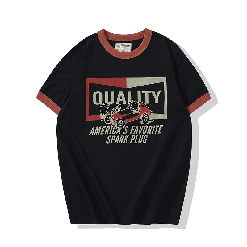 Retro Motorcycle 200g Colorblock Short-Sleeved T-Shirt