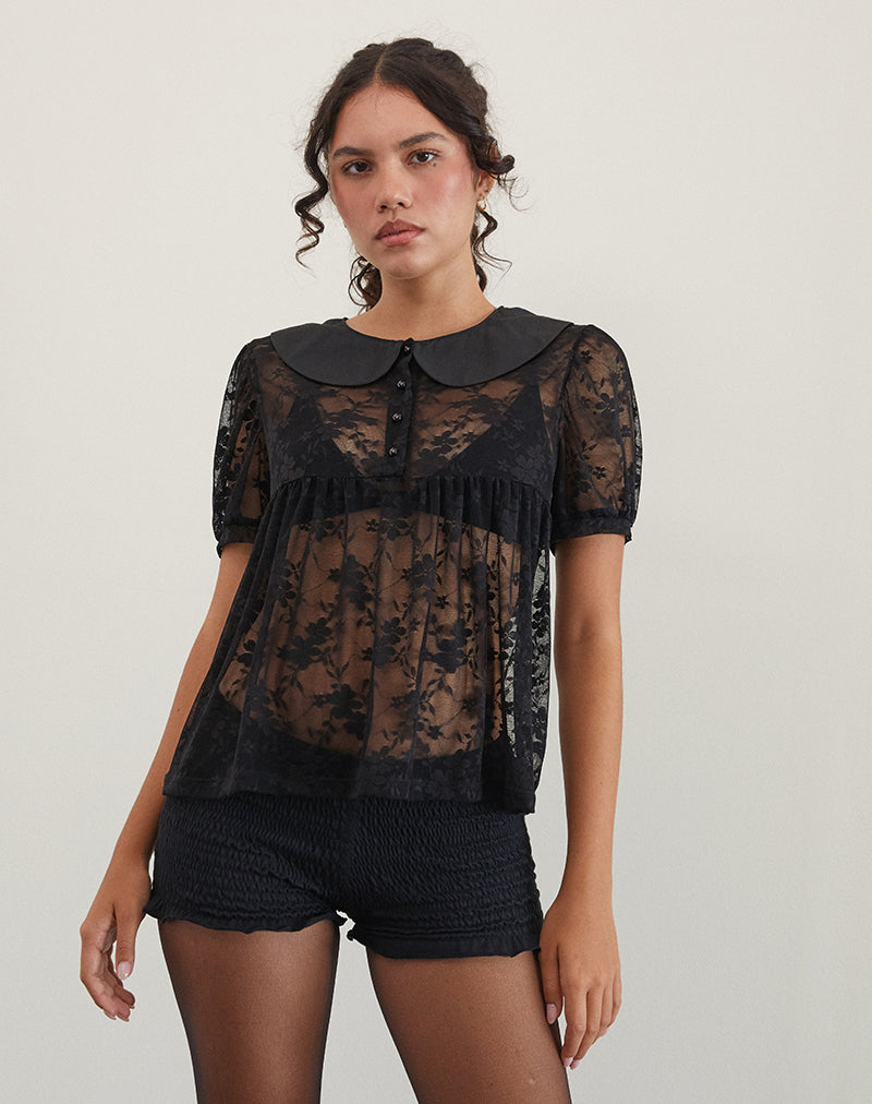 Rochea Blouse in Unlined Lace Black