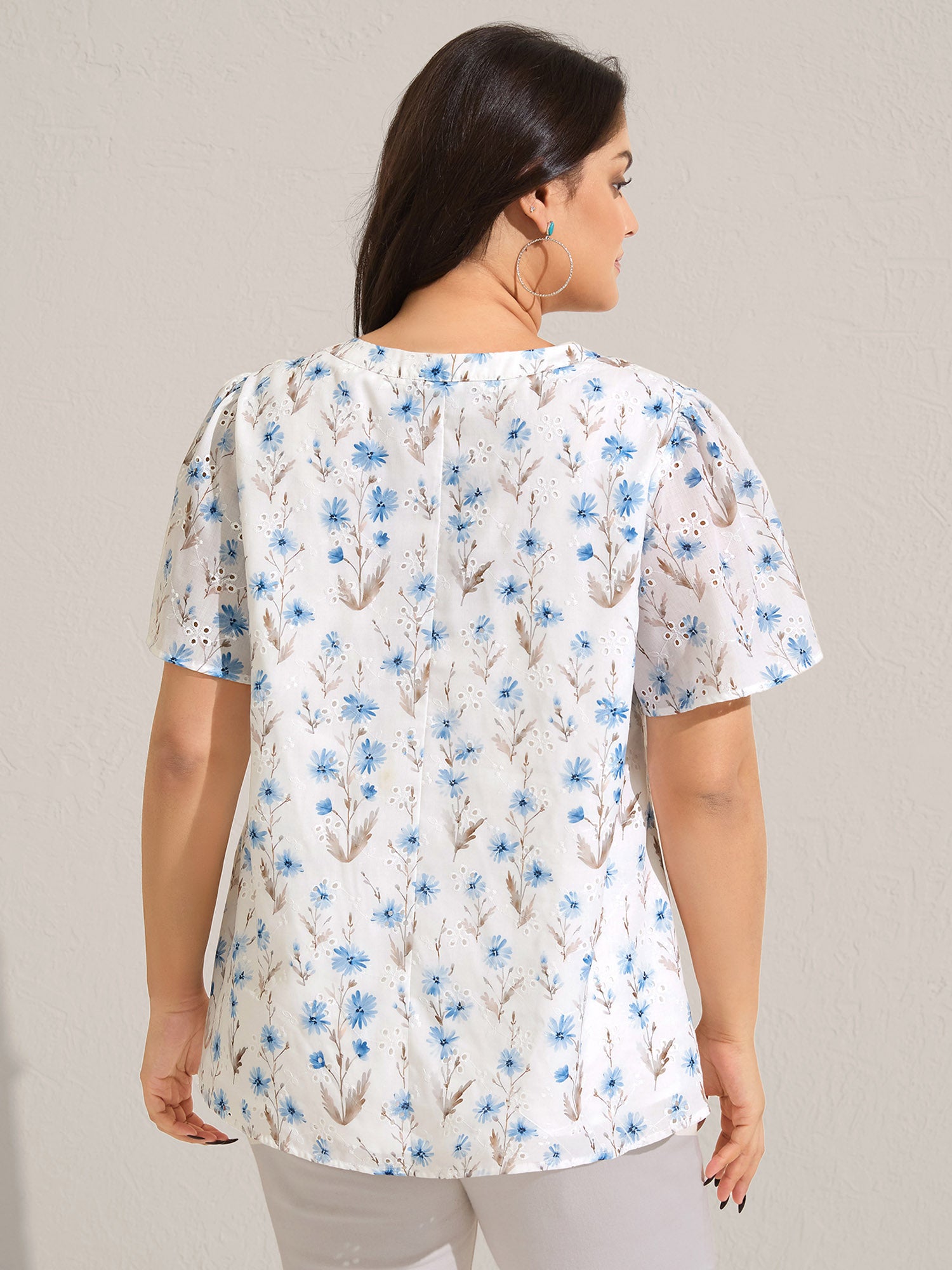 Cotton Embroidered Tassel Tie Flowy Blouse