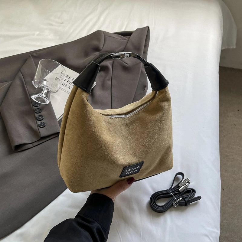 Women's Suede Solid Color Vintage Style Dumpling Shape Zipper Shoulder Bag Handbag Crossbody Bag