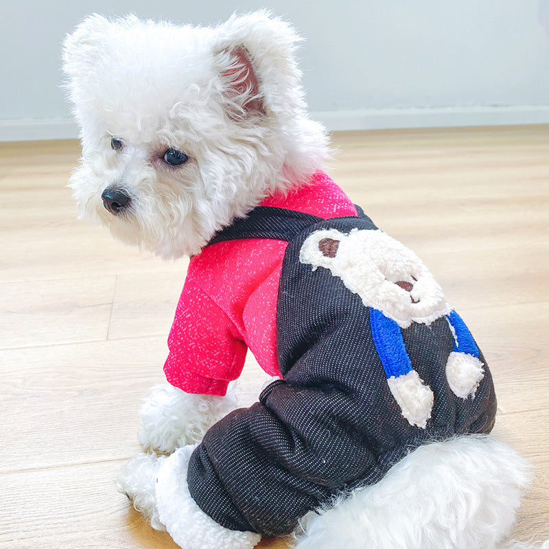 Bear Denim Dog Cat Jumpsuits Coat