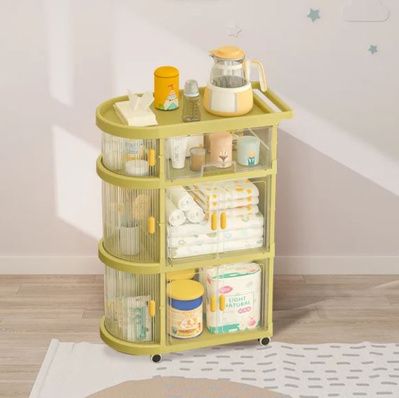 Freestanding Toy Organizer Cart With 3 Tier Foldable Storage Cabinet