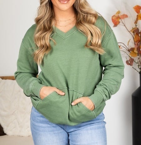FINAL SALE⚡12 Packs for $24.99⚡ - Door Buster!Pigment Dyed Cozy Campfire V-Neck Sweatshirt (Multiple Colors)
