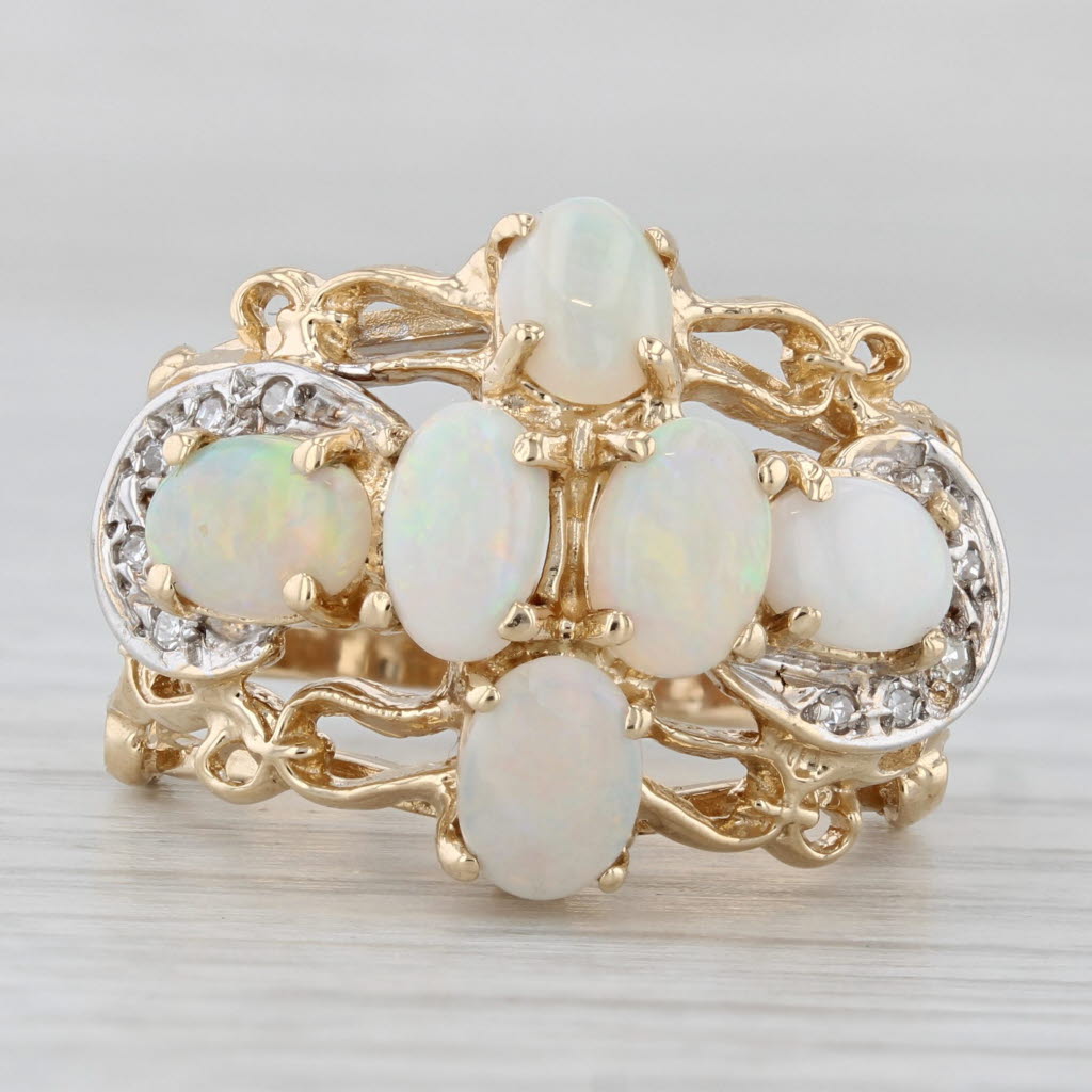 Opal Cluster Diamond Ring 14k Yellow Gold Size 5.5 Cocktail