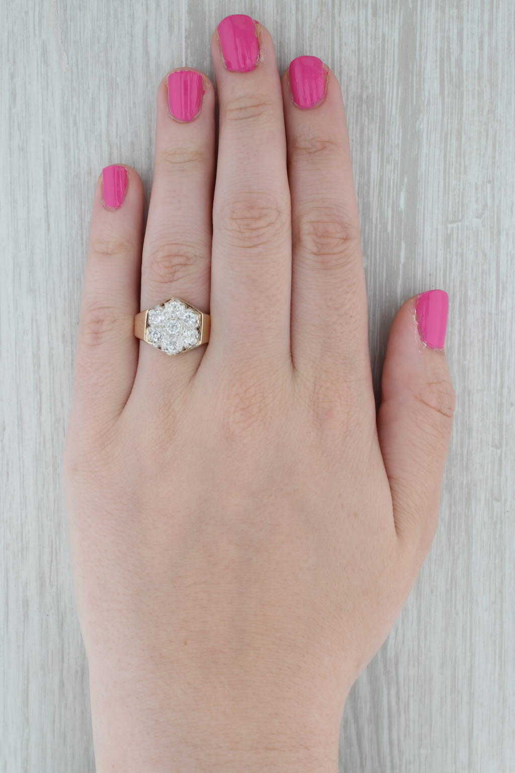 1.20ctw Diamond Cluster Ring 14k Yellow Gold Size 10 Men's