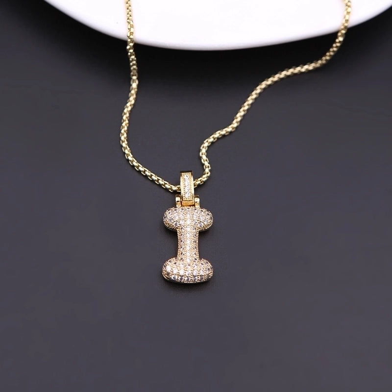 Copper Minimalist Shiny Plating Hollow Out Inlay Letter Zircon Pendant Necklace
