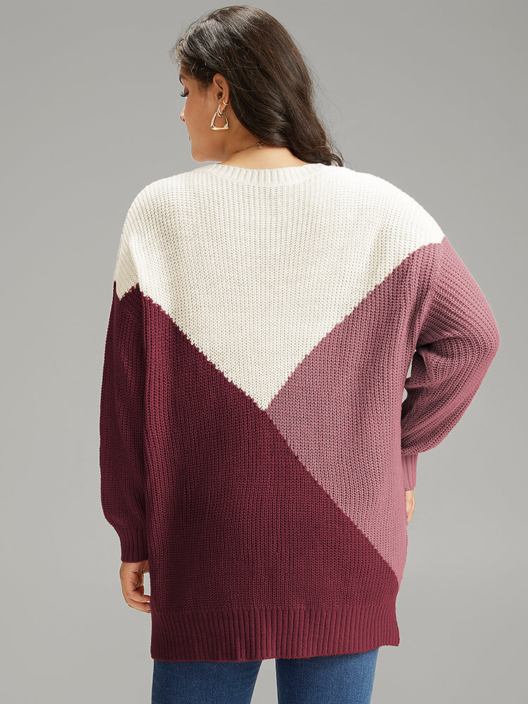Colorblock Split Side Drop Shoulder Pullover