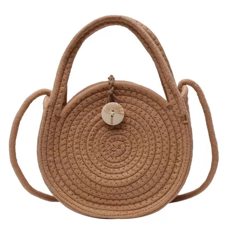 Women's Medium Cotton Solid Color Vintage Style Classic Style Round Lock Clasp Straw Bag