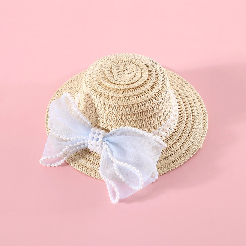Pet Woven Adjustable Pearl Flower Lace Bow Daisy Ball Cat Dog Straw Hat