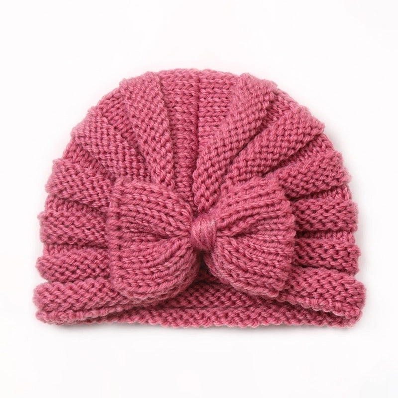 Children Unisex Fashion Solid Color Bow Knot Knitted Wool Cap