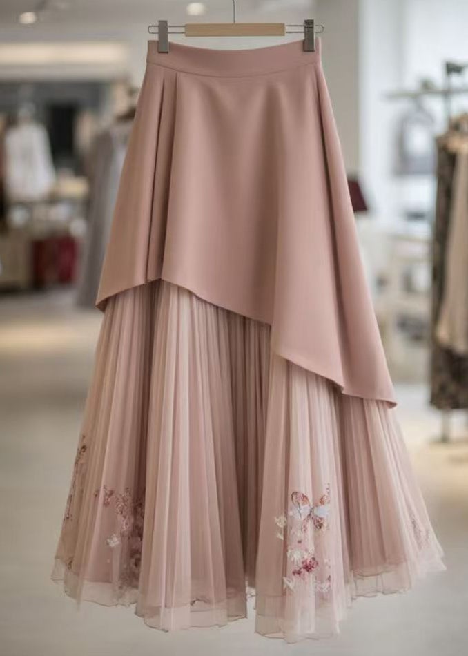 Elegant Pink Original Design Wrinkled Chiffon Skirts Summer