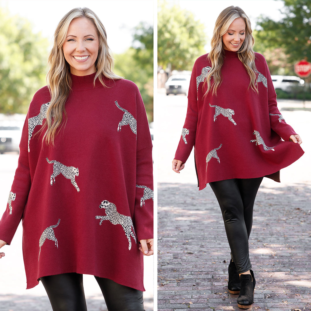 Mother Of The Jungle Sweater. Burgundy