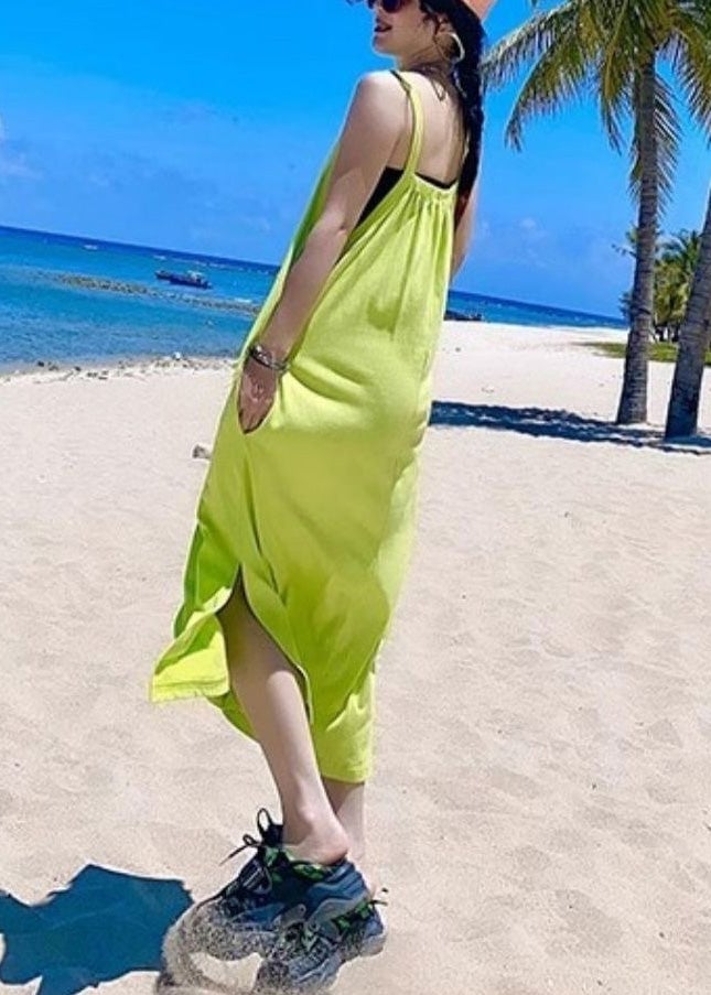 Women Orange Oversized Print Cotton Vacation Sundresses Summer