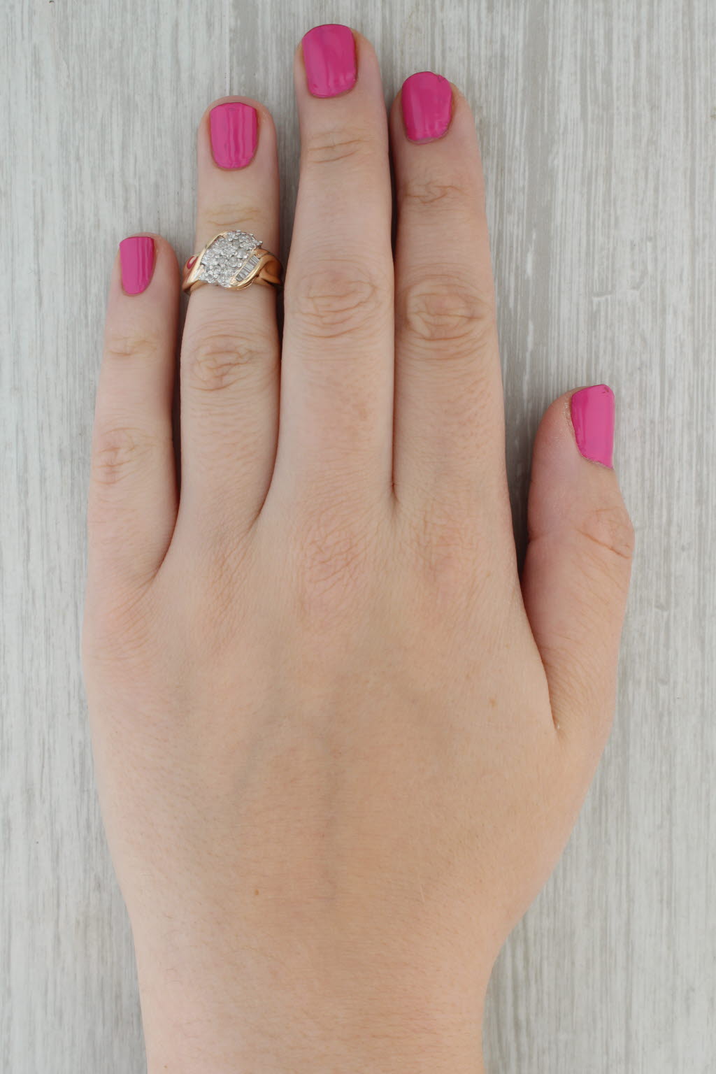 0.70ctw Diamond Cluster Bypass Ring 10k Yellow Gold Size 5