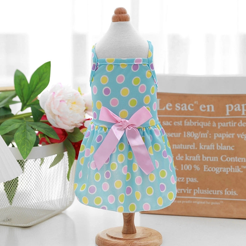 Summer Thin Pet Dress Princess Style Teddy Cat Strap Polka Dot Skirt Dog Clothes