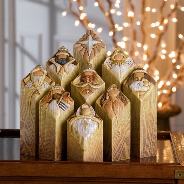 🔥HOT🔥Heaven Pillar Statues.9 PCS Heaven Nativity Tree Pillar Statues