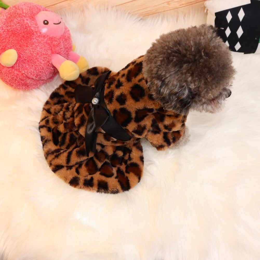 Printed Fleece Bowknot Puppy Coat