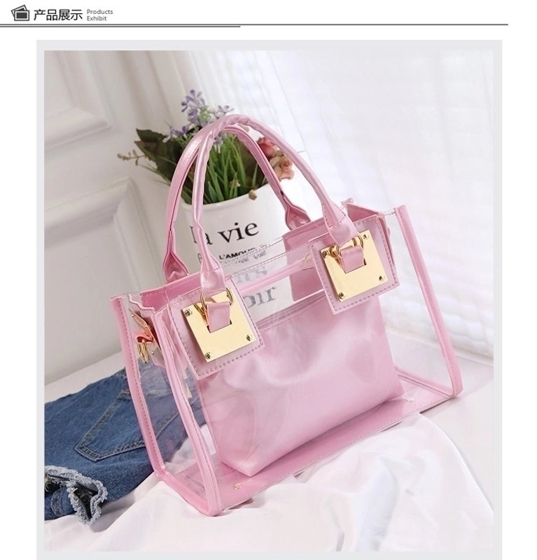 Medium Plastic Solid Color Square Flip Cover Women's Handbag Jelly Bag