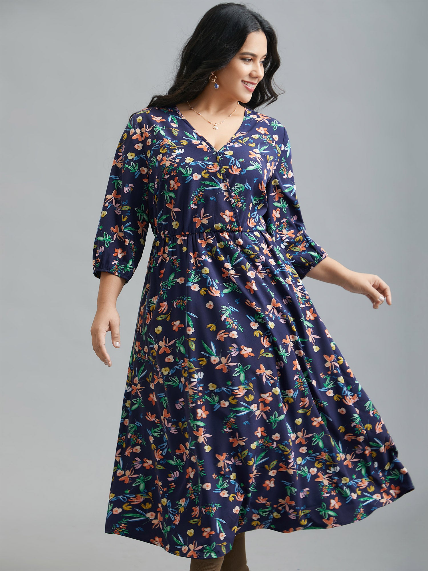 Surplice Neck Floral Print Pocket Dress