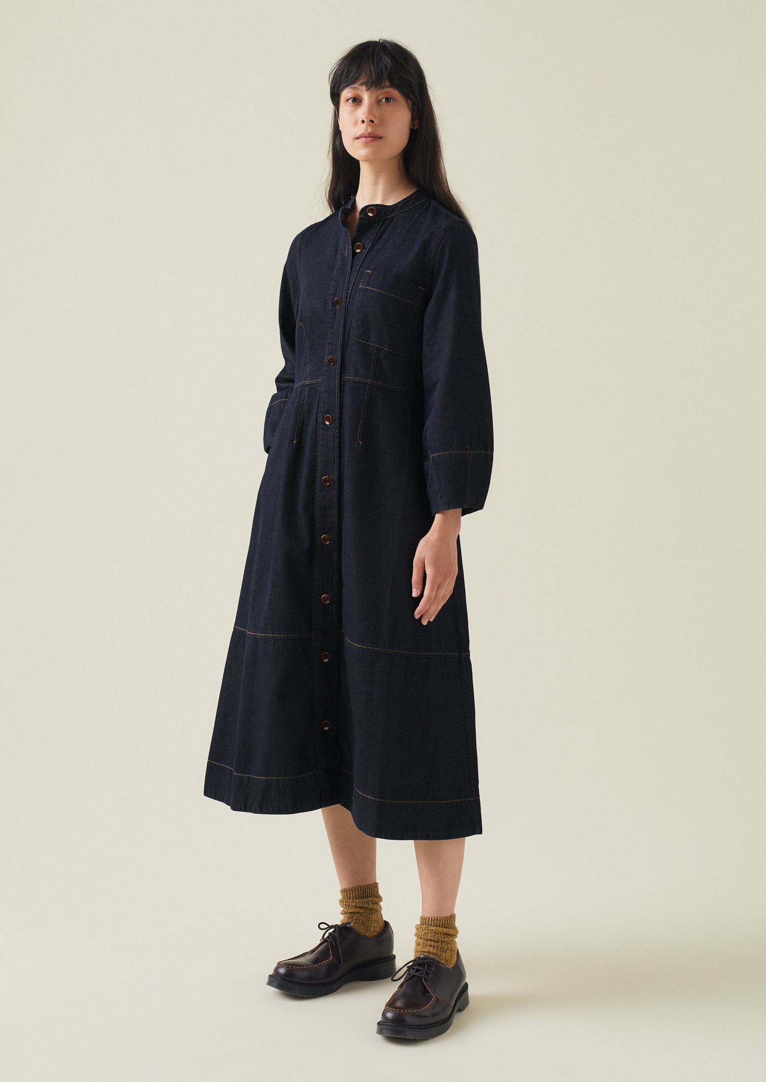 Indigo Denim Neat Shirt Dress | Indigo