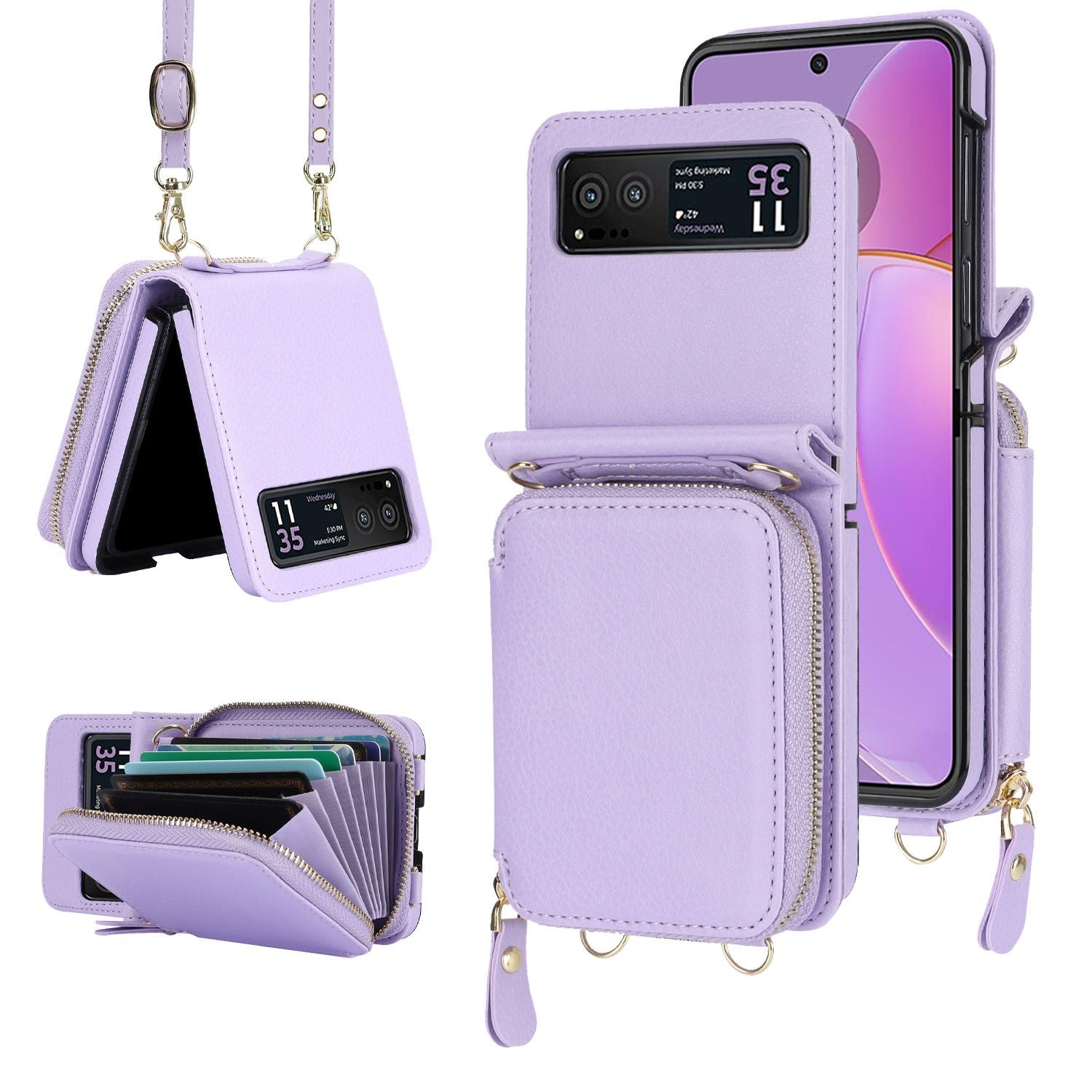 Suitable for Samsung  Galaxy Z Flip3/4/5 Zipper Bag Mobile Phone Case Leather Case Card Holder