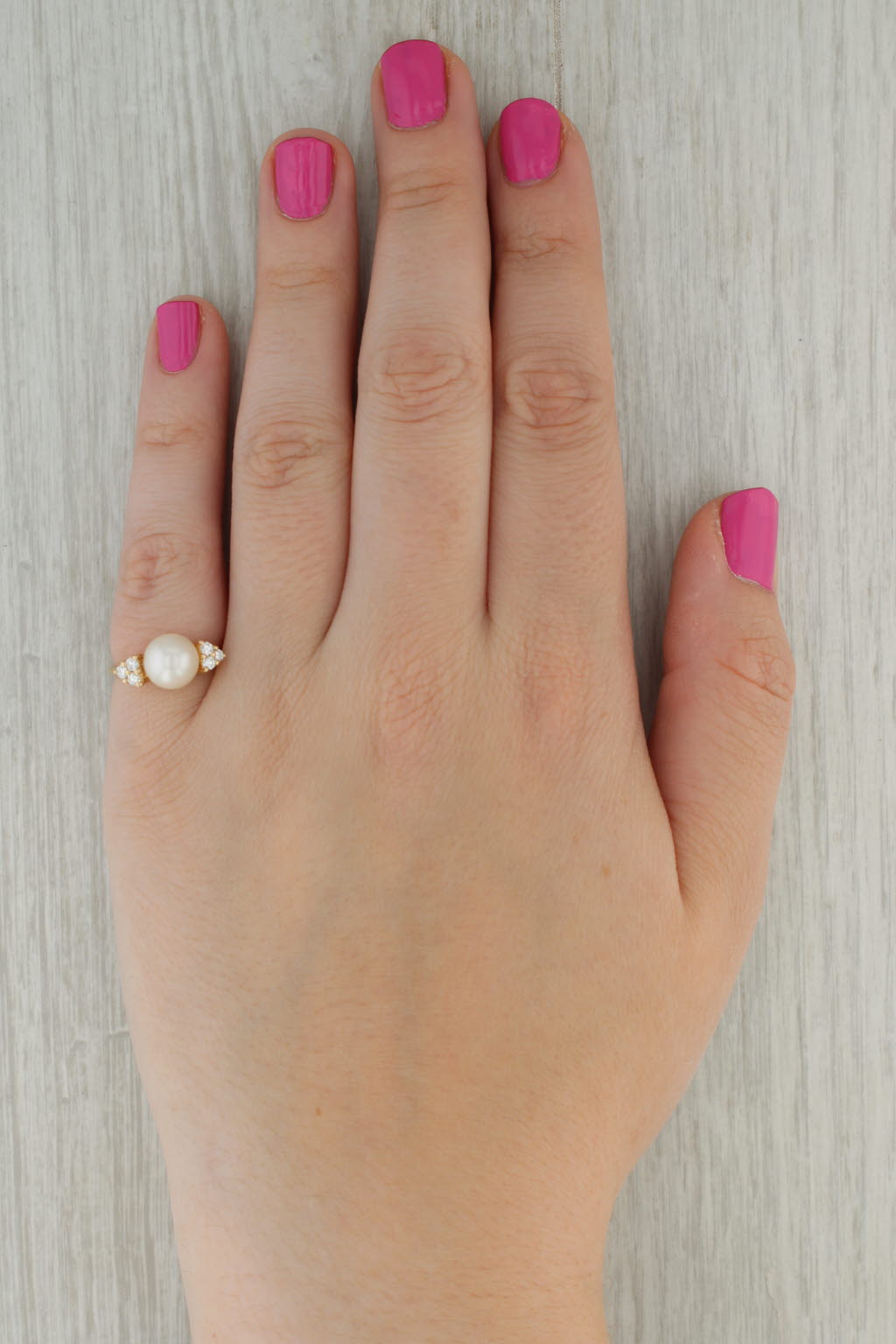 Cultured Pearl Diamond Clusters Ring 14k Yellow Gold Size 5.5