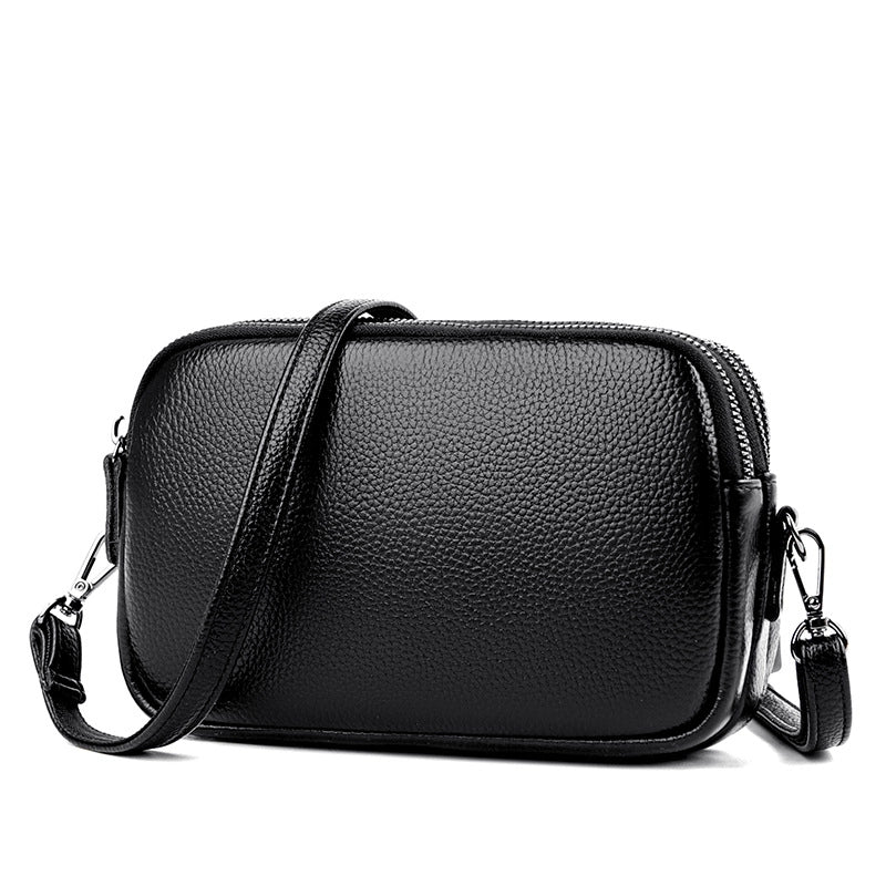 Women's Small Leather Solid Color Basic Square Zipper Shoulder Bag