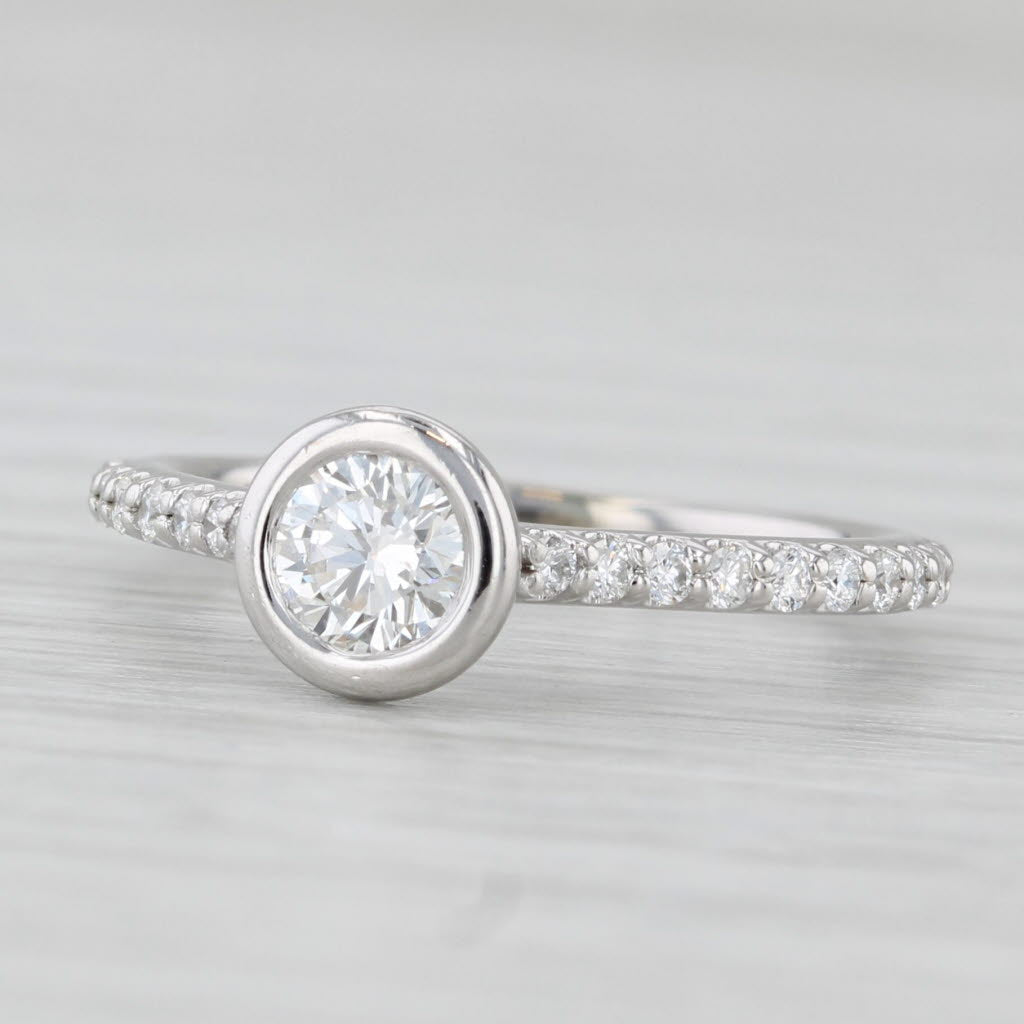 0.70ctw Round Bezel Set Diamond Engagement Ring 14k White Gold Size 4.5