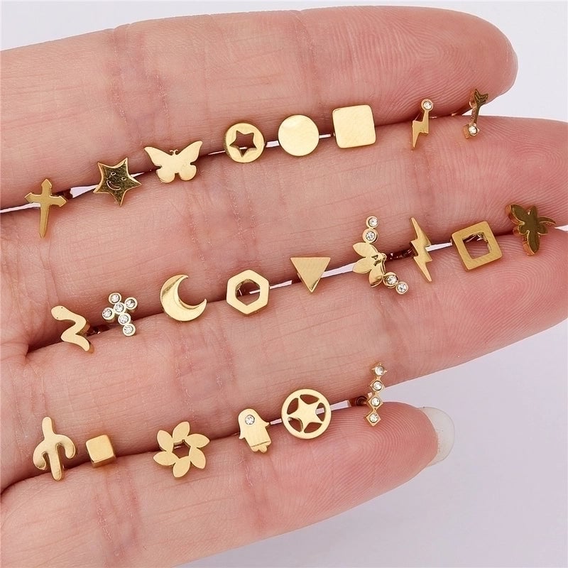 1 Piece Minimalist Geometric Plating Inlay Titanium Steel Zircon Ear Studs