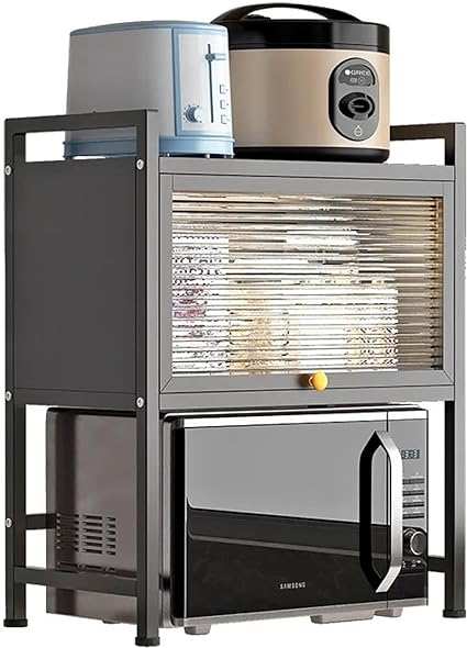 Microwave Storage Rack with Door. Closed Storage for Microwave Oven