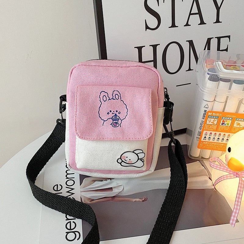 Women's Small Canvas Animal Color Block Basic Preppy Style Square Zipper Shoulder Bag Canvas Bag Crossbody Bag