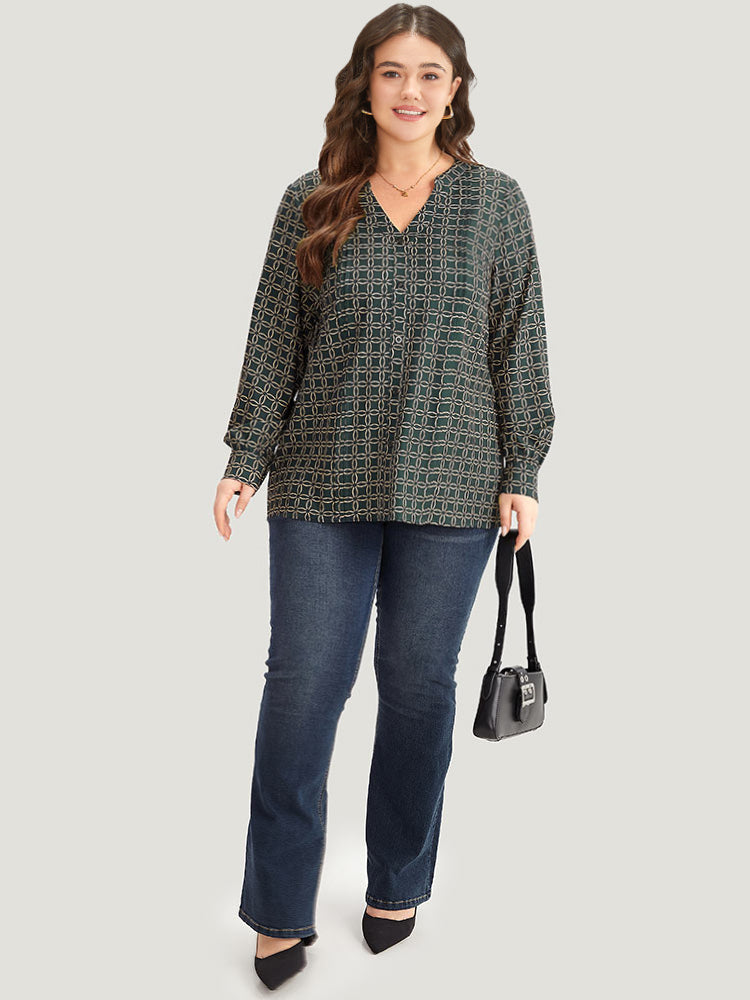 Geometric Graphic Pleated Detail Blouse