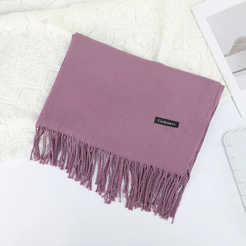Solid Color Cashmere Tassel Scarf  Autumn And Winter Warm Scarf Simple Style Air Conditioning Shawl