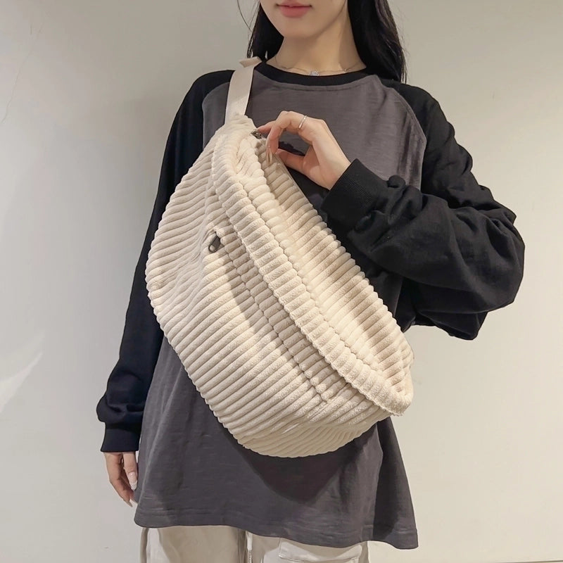 Women's Classic Style Solid Color Corduroy Waist Bags