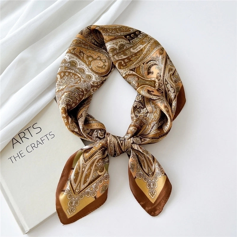 Women's Minimalist Color Block Satin Printing Silk Scarf