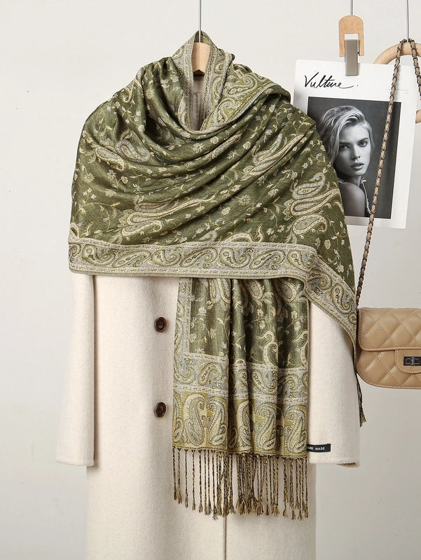 Women's Pastoral Cashew Nuts Flower Polyester Tassel Scarf
