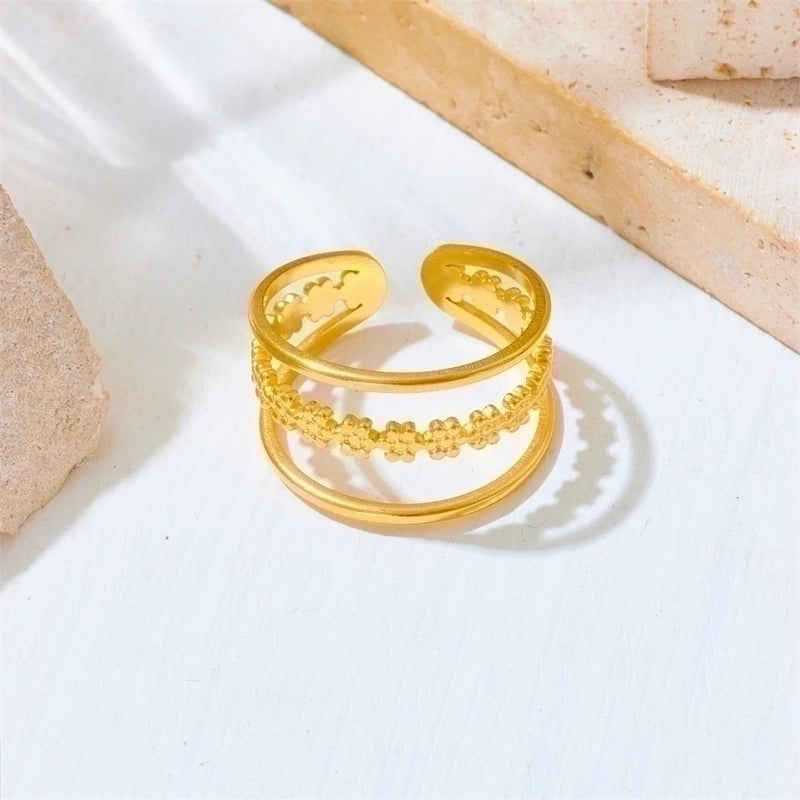 Titanium Steel 18K Gold Plated Minimalist Inlay Circle Rhinestones Open Rings