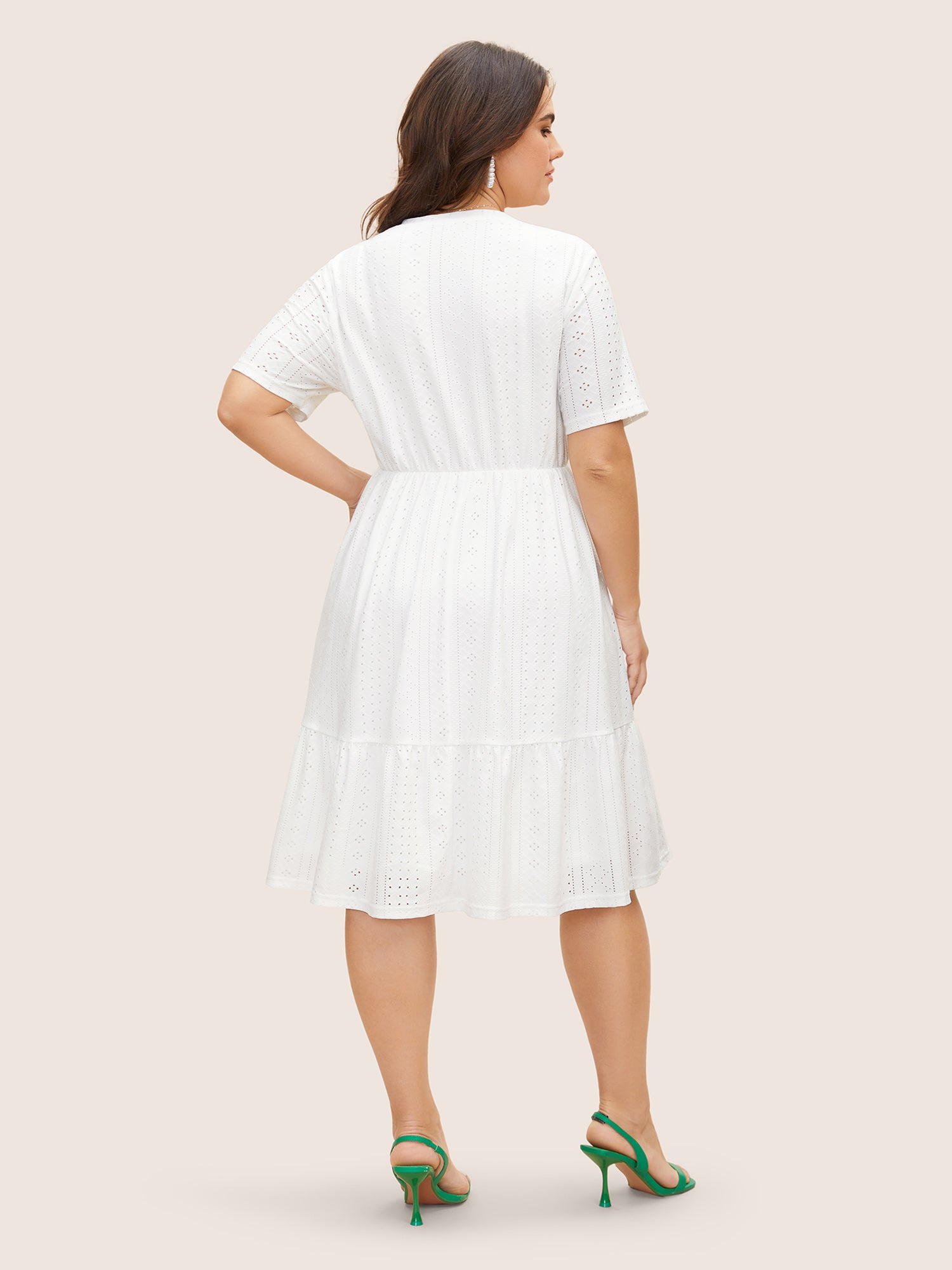 Plain Broderie Anglaise Elastic Waist Dress