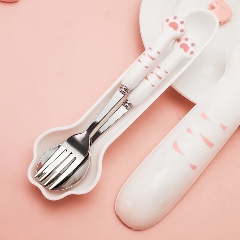 Cute Cat Stainless Steel Plastic Silica Gel Tableware